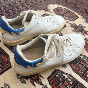 Isabel Marant White Leather Sneakers with Blue Flame Detail